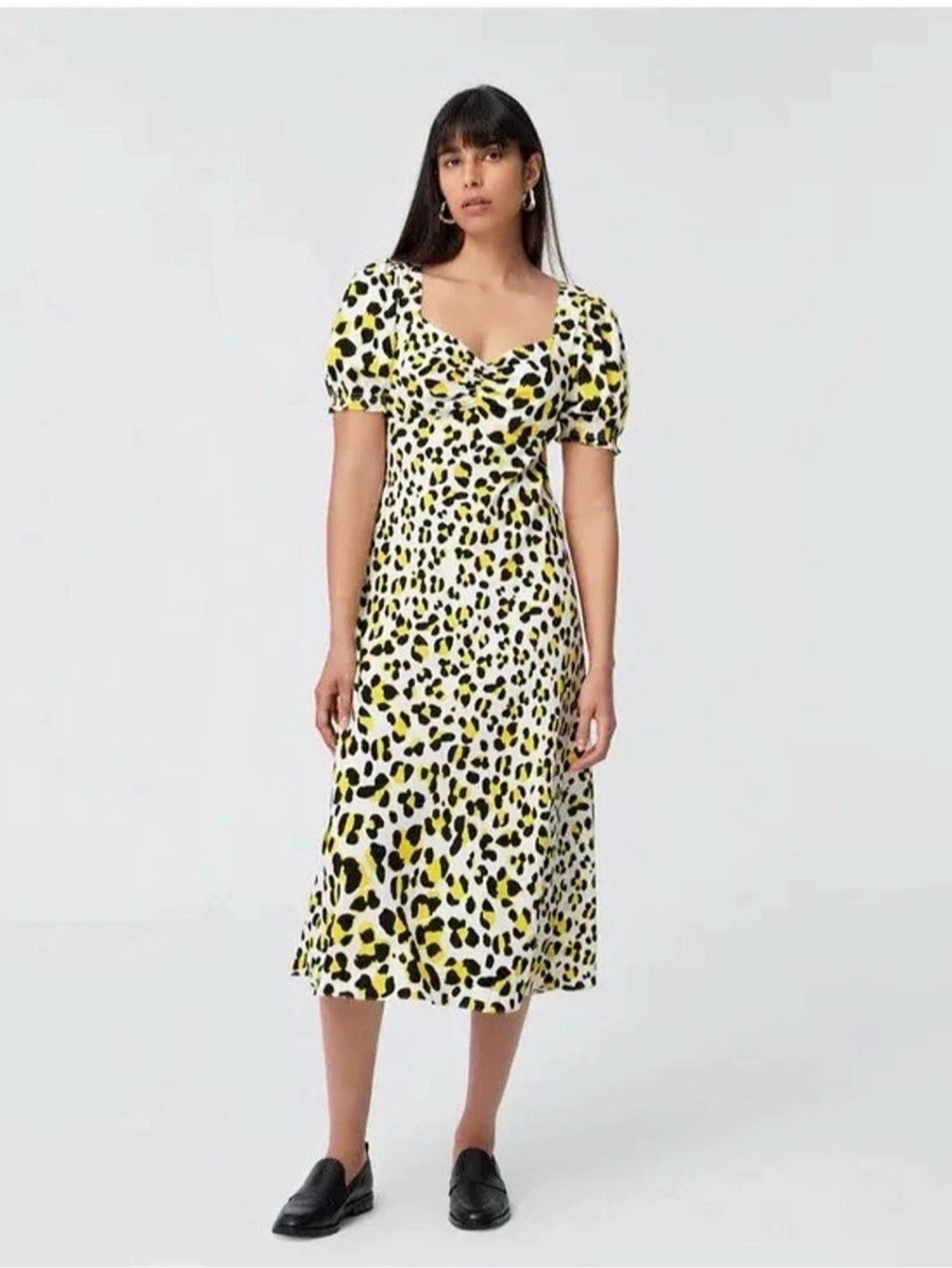 DVF Midi Dress With Puff Sleeve Midi Leopard Print Dress Size 16 NWT